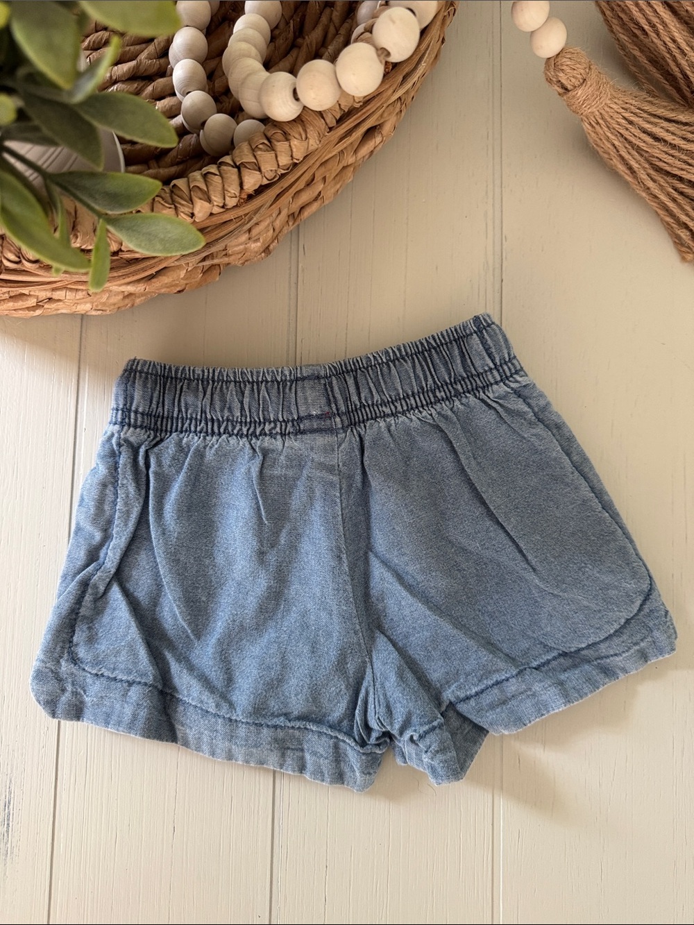 Light Denim Drawstring Shorts - Picture 2 of 3